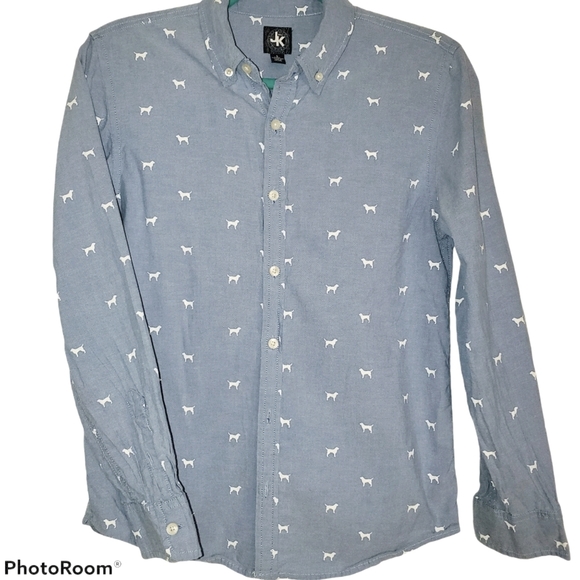 J. Khaki Youth Long Sleeve Button Up - Blue w/ Embroidered Dogs 163 - Picture 1 of 6